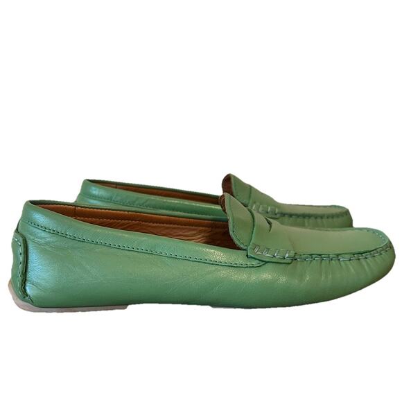 Flag Ltd Morgan Green Leather Square Toe Penny Loafer Driving Moc Women Size 8.5 - Picture 2 of 10
